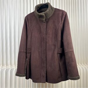 Talbots Imitation Suede Coat with Faux Shearling Lining